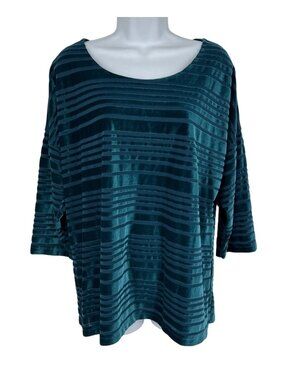 Chico's Teal Striped Burnout 3/4 Sleeve Tunic Top Women's Size 2 US L